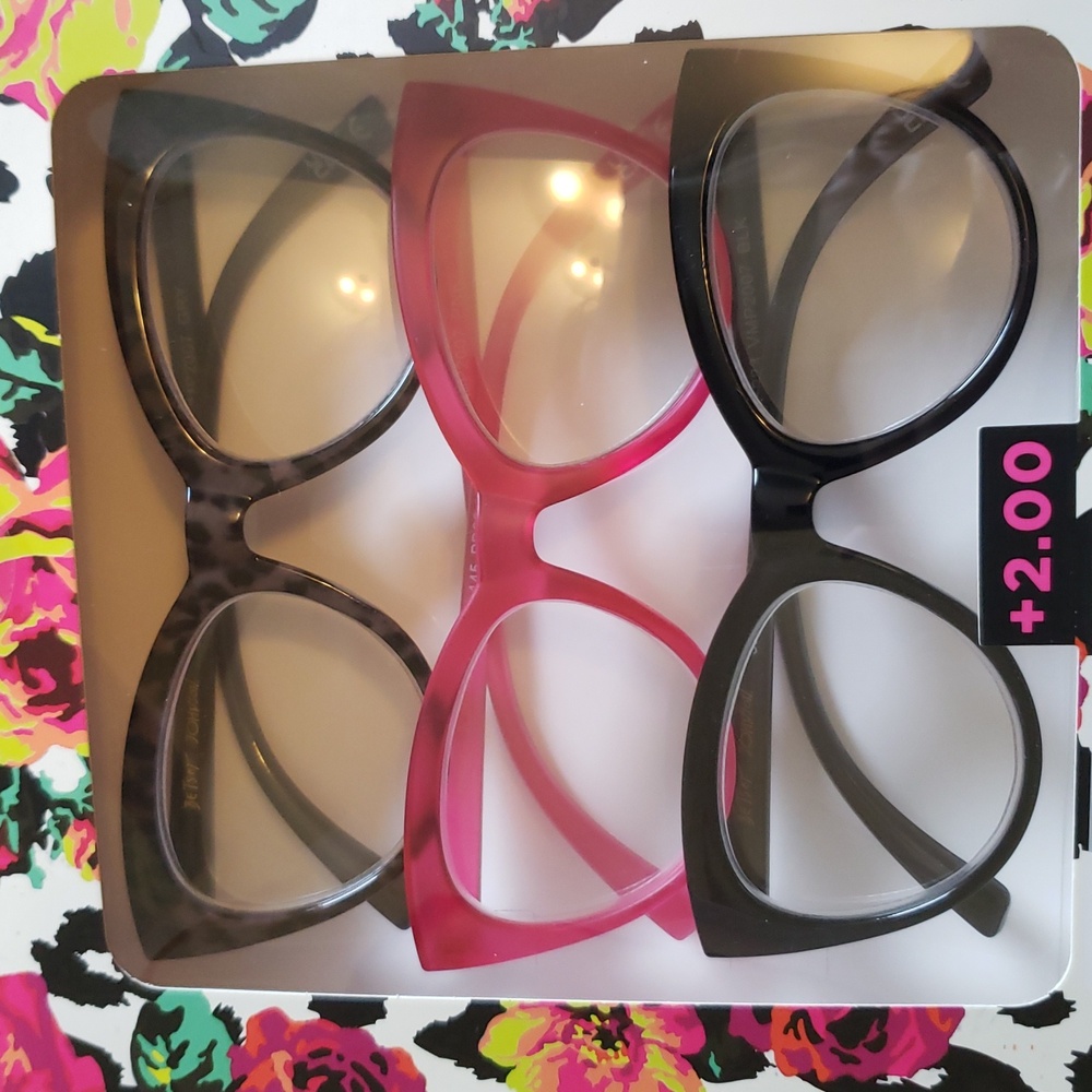 Betsy Johnson Set of 3 Cat's Eye Reading Glasses +2.00 - Picture 3 of 8